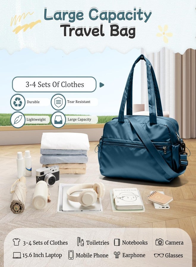 BJLFS Travel Gym Duffel Bag for Women, Small Weekender Bags for Men with Trolley Sleeve for Airplane, Waterproof Carry on Bag Sport Tote Bags Hospital Holdalls, Peacock Blue - Image 3